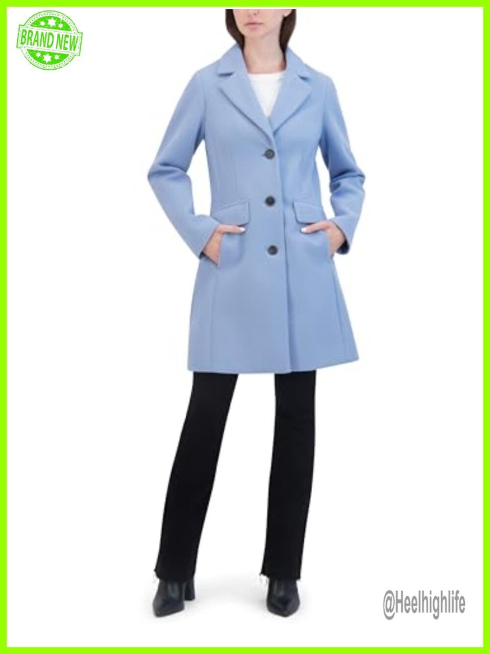 Faux Wool Single-Breasted Dress Coat with Notch Collar - Women's Winter Overcoat